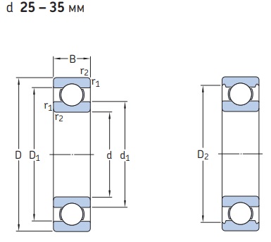 Однорядные радиальные шарикоподшипники d 25-35 мм